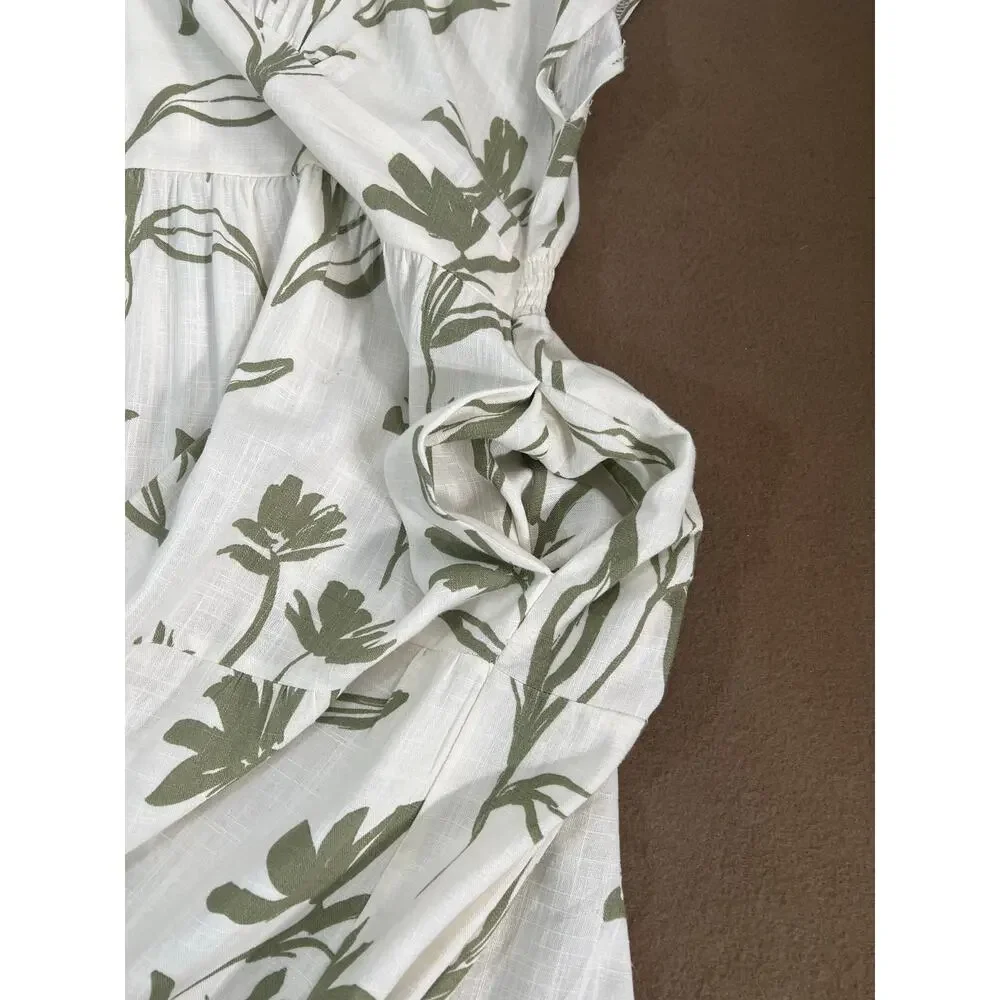White Closet Elements Linen Blend Cream Olive Green Empire Waist Maxi Dress XL - Picture 9 of 12